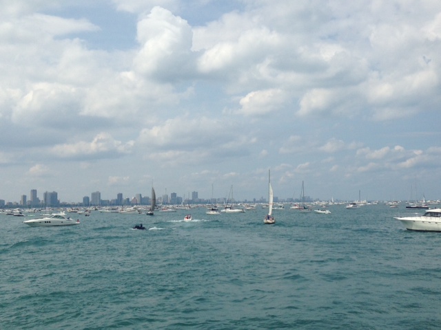 Boats on the water during the Chicago Air and Water Show